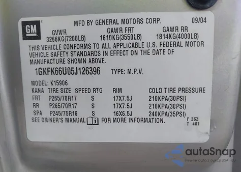 2005 GMC Yukon Xl 1500 Denali из США, поврежденный, VIN 1GKFK66U05J126396